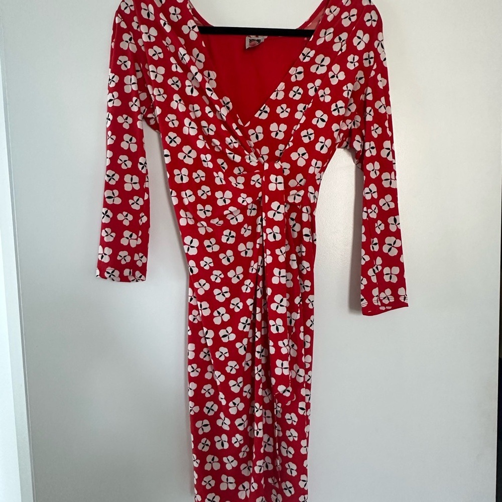 Red Floral Wrap Dress S